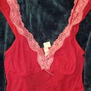 Gapbody fuschia and rose mesh/lace night tank